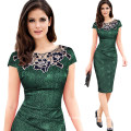 Woman Hollow out Embroidery Channeled Pencil Bodycon Dress Evening Party